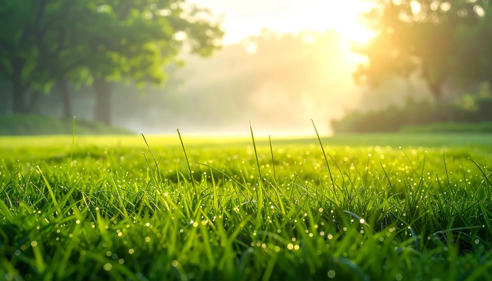A dewy lawn at first light